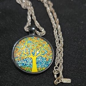 Colorful Tree of life Pendant Necklace 15.5"
